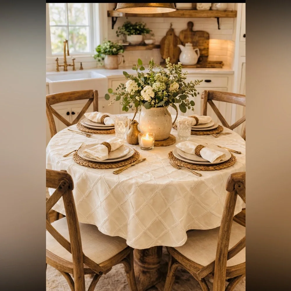 NWT Vintage Lenox Laurel Leaf Tablecloth. Damask | Golden Yellow | 70” Round